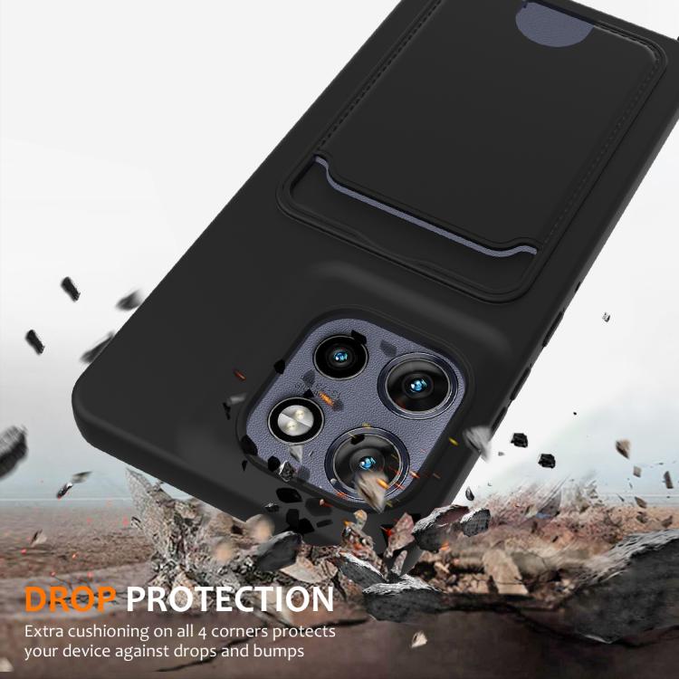 For Motorola Edge 50 Neo / 60 Neo Integrated Card Bag Solid Color Liquid Silicone Phone Case with Lanyard