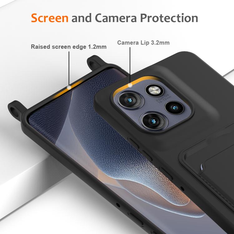 For Motorola Edge 50 Neo / 60 Neo Integrated Card Bag Solid Color Liquid Silicone Phone Case with Lanyard