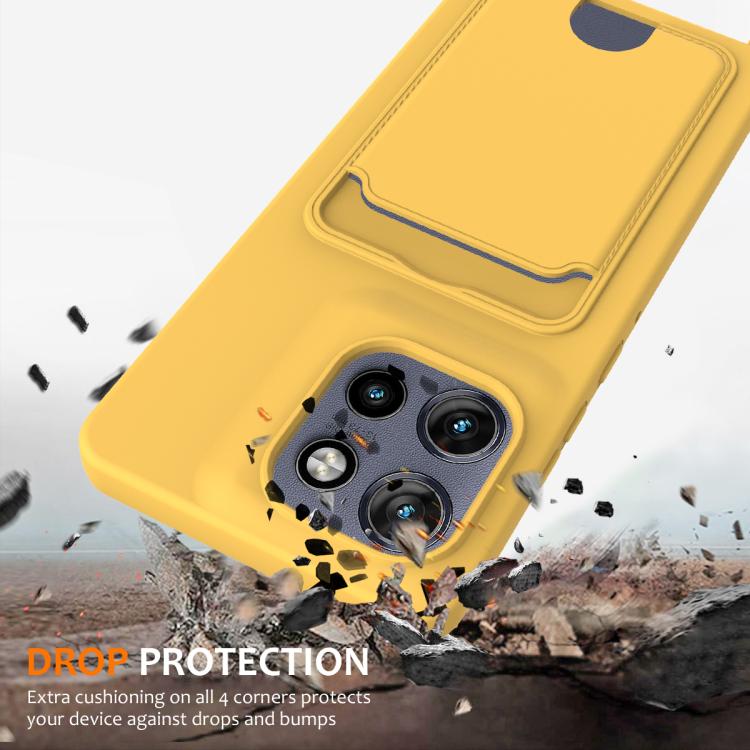 For Motorola Edge 50 Neo / 60 Neo Integrated Card Bag Solid Color Liquid Silicone Phone Case with Lanyard