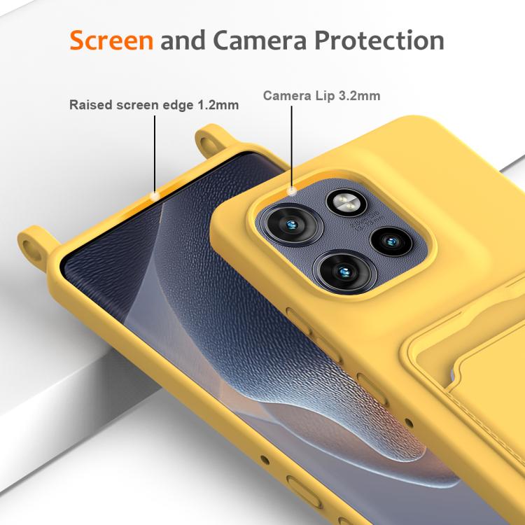 For Motorola Edge 50 Neo / 60 Neo Integrated Card Bag Solid Color Liquid Silicone Phone Case with Lanyard