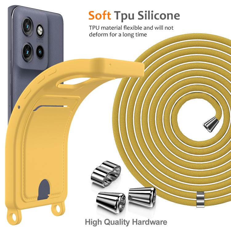 For Motorola Edge 50 Neo / 60 Neo Integrated Card Bag Solid Color Liquid Silicone Phone Case with Lanyard