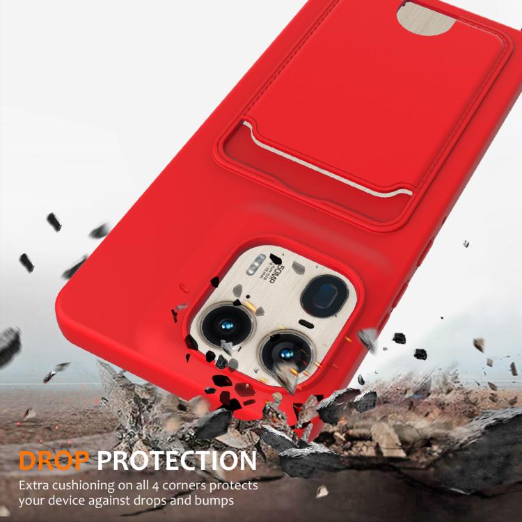 For Motorola Edge 50 Ultra Integrated Card Bag Solid Color Liquid Silicone Phone Case with Lanyard
