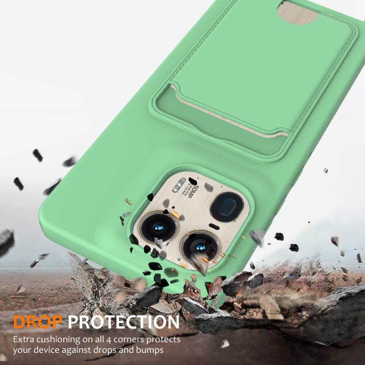 For Motorola Edge 50 Ultra Integrated Card Bag Solid Color Liquid Silicone Phone Case with Lanyard