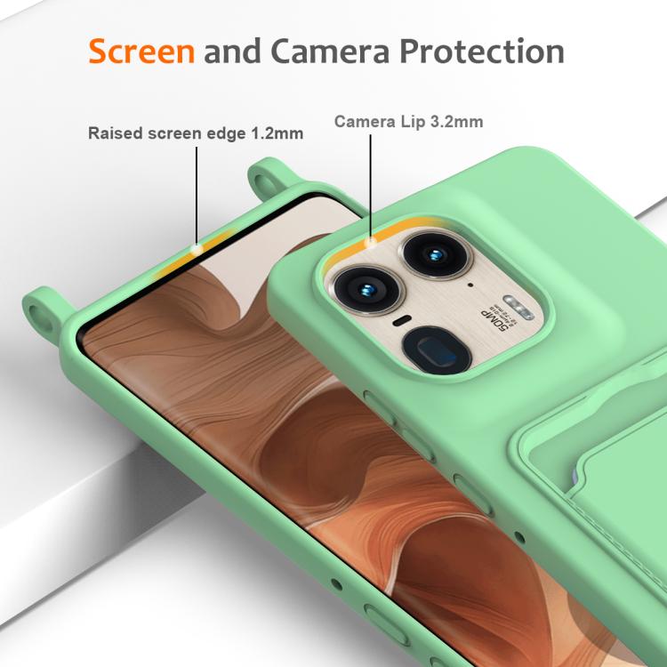 For Motorola Edge 50 Ultra Integrated Card Bag Solid Color Liquid Silicone Phone Case with Lanyard
