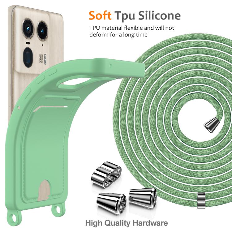 For Motorola Edge 50 Ultra Integrated Card Bag Solid Color Liquid Silicone Phone Case with Lanyard