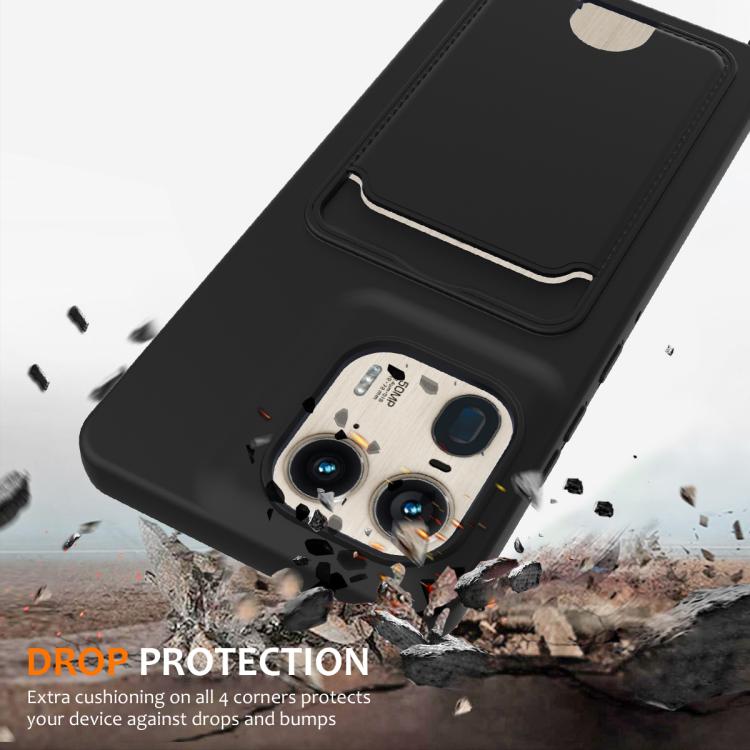 For Motorola Edge 50 Ultra Integrated Card Bag Solid Color Liquid Silicone Phone Case with Lanyard