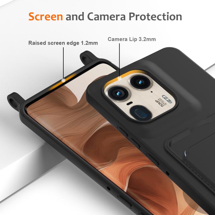 For Motorola Edge 50 Ultra Integrated Card Bag Solid Color Liquid Silicone Phone Case with Lanyard
