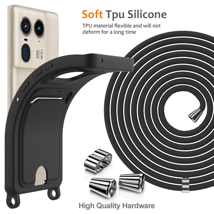 For Motorola Edge 50 Ultra Integrated Card Bag Solid Color Liquid Silicone Phone Case with Lanyard