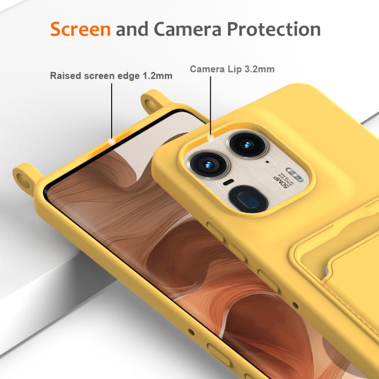 For Motorola Edge 50 Ultra Integrated Card Bag Solid Color Liquid Silicone Phone Case with Lanyard