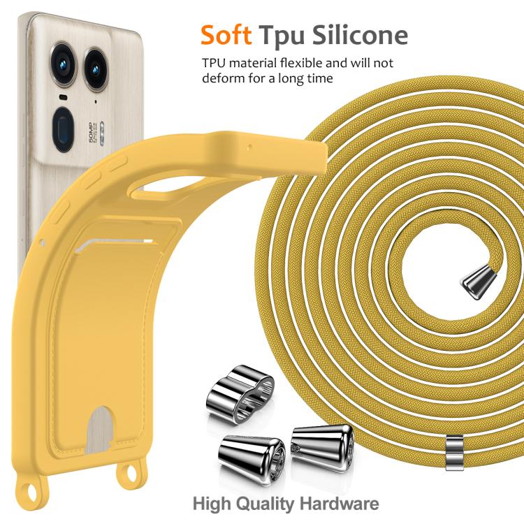 For Motorola Edge 50 Ultra Integrated Card Bag Solid Color Liquid Silicone Phone Case with Lanyard