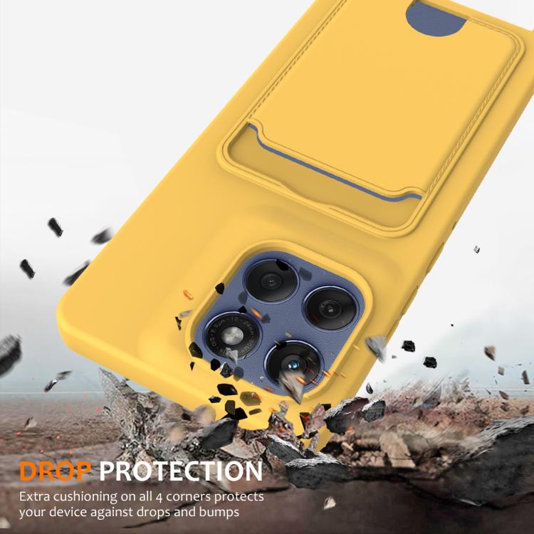 For Motorola Edge 60 Pro Integrated Card Bag Solid Color Liquid Silicone Phone Case with Lanyard