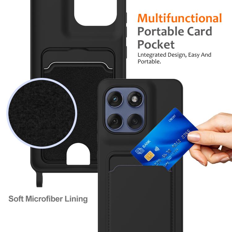For Motorola Edge 60 / 60s /60 Fusion Integrated Card Bag Solid Color Liquid Silicone Phone Case with Lanyard
