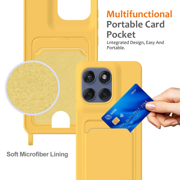 For Motorola Edge 60 / 60s /60 Fusion Integrated Card Bag Solid Color Liquid Silicone Phone Case with Lanyard