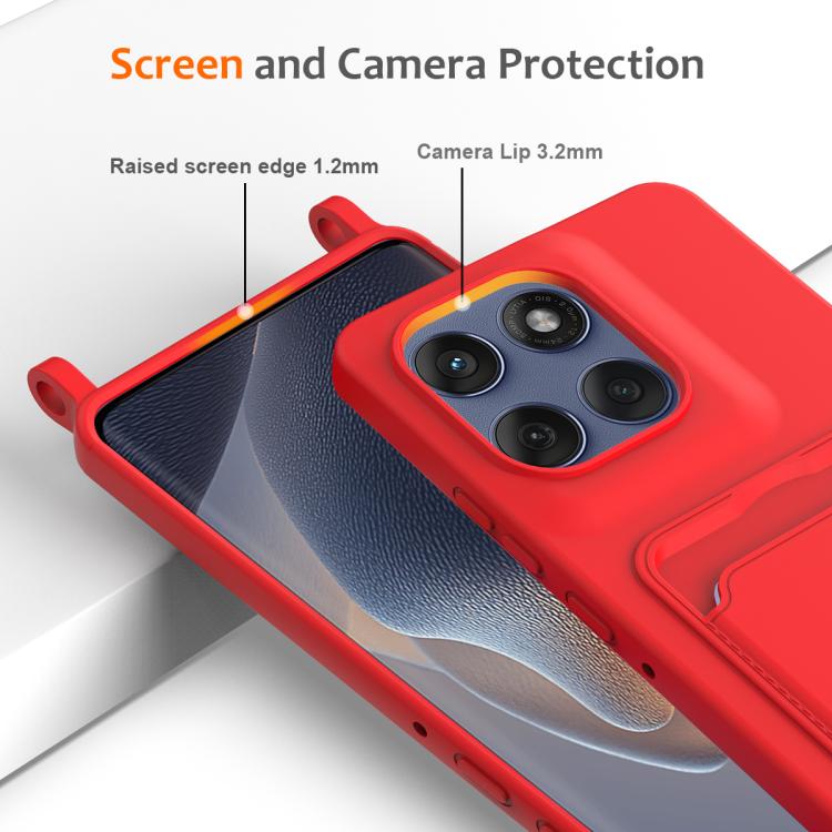 For Motorola Edge 60 Stylus Integrated Card Bag Solid Color Liquid Silicone Phone Case with Lanyard