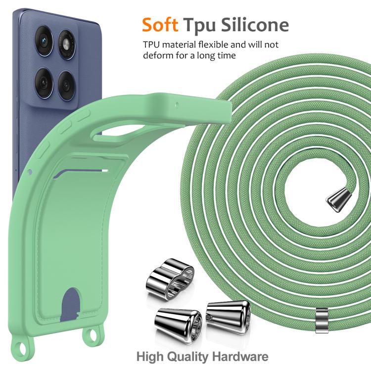 For Motorola Edge 60 Stylus Integrated Card Bag Solid Color Liquid Silicone Phone Case with Lanyard