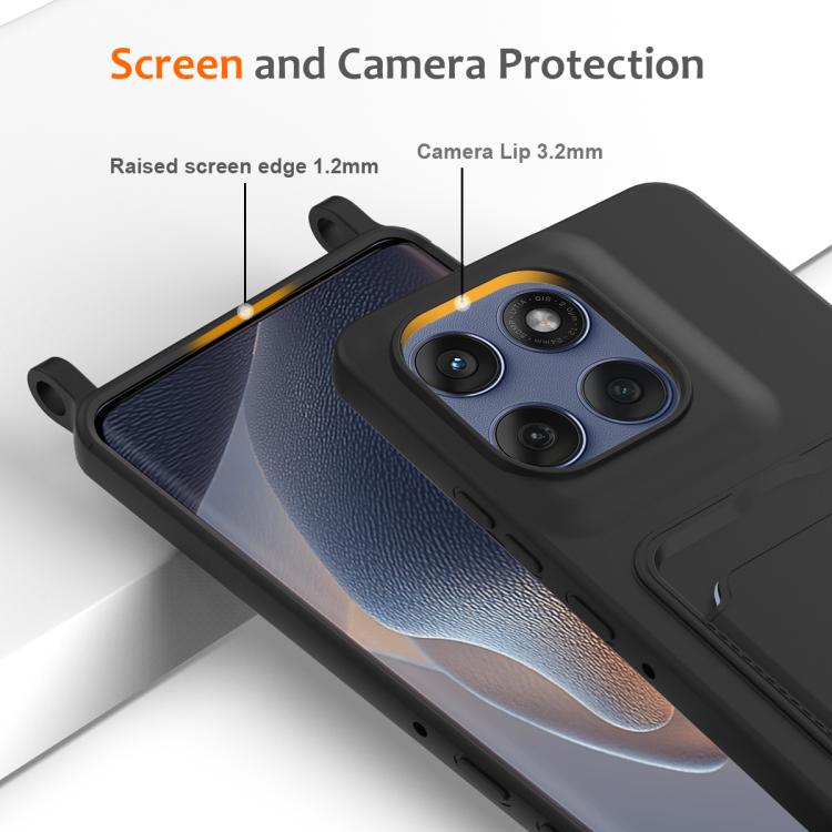 For Motorola Edge 60 Stylus Integrated Card Bag Solid Color Liquid Silicone Phone Case with Lanyard