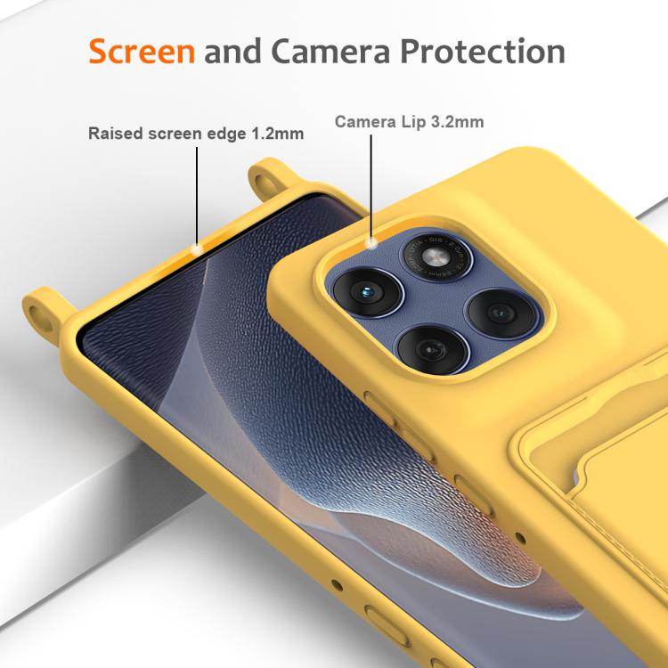 For Motorola Edge 60 Stylus Integrated Card Bag Solid Color Liquid Silicone Phone Case with Lanyard