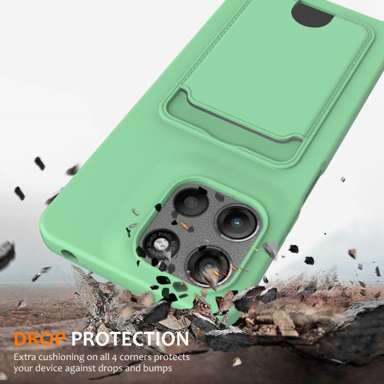 For Motorola Moto G17/G17 Power/G15 Integrated Card Bag Solid Color Liquid Silicone Phone Case with Lanyard