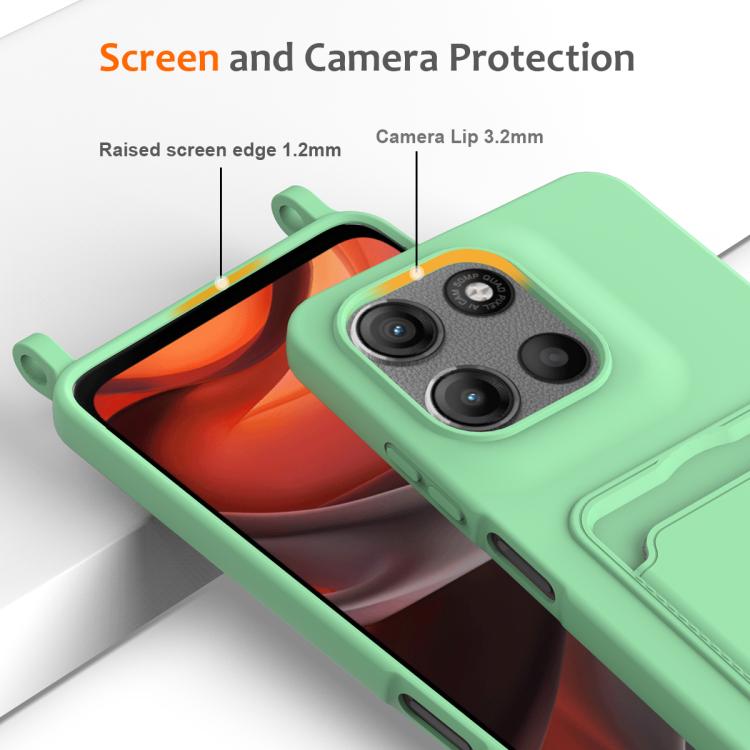 For Motorola Moto G17/G17 Power/G15 Integrated Card Bag Solid Color Liquid Silicone Phone Case with Lanyard