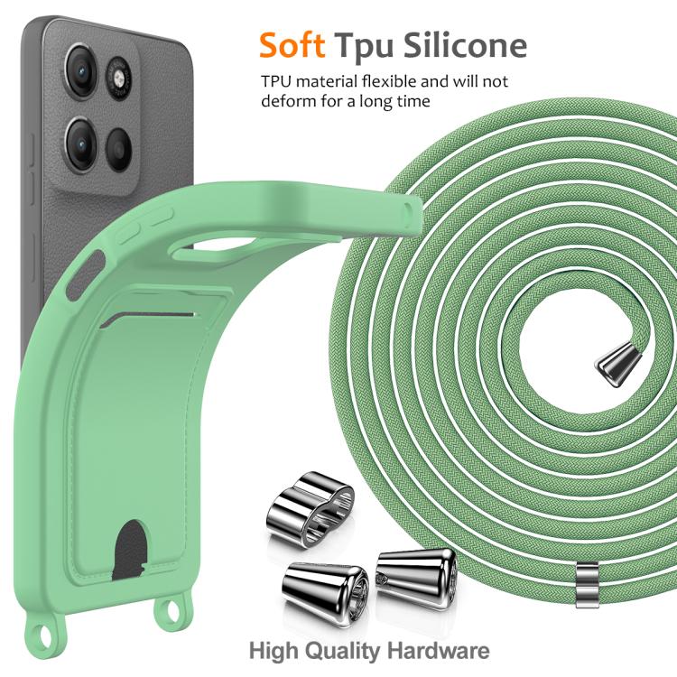 For Motorola Moto G17/G17 Power/G15 Integrated Card Bag Solid Color Liquid Silicone Phone Case with Lanyard