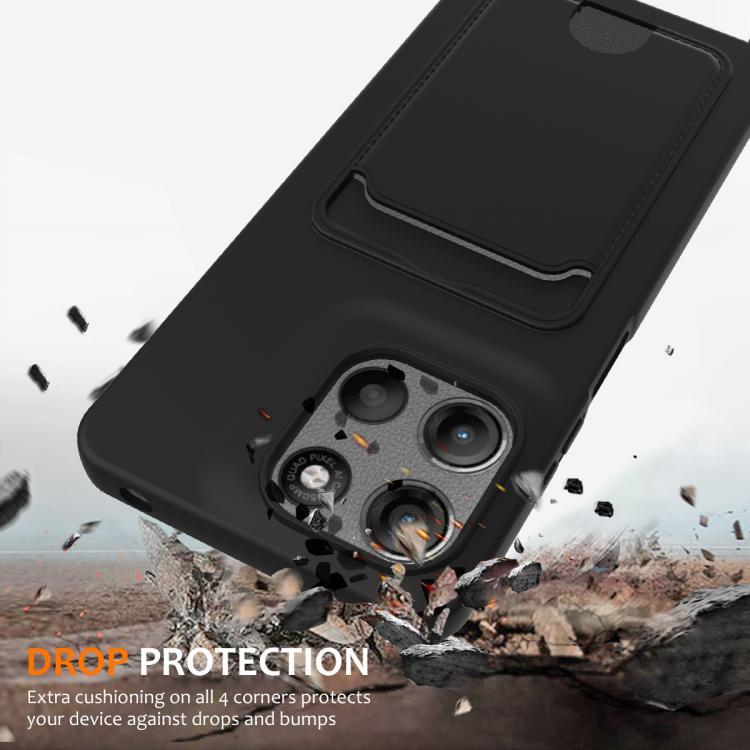 For Motorola Moto G17/G17 Power/G15 Integrated Card Bag Solid Color Liquid Silicone Phone Case with Lanyard