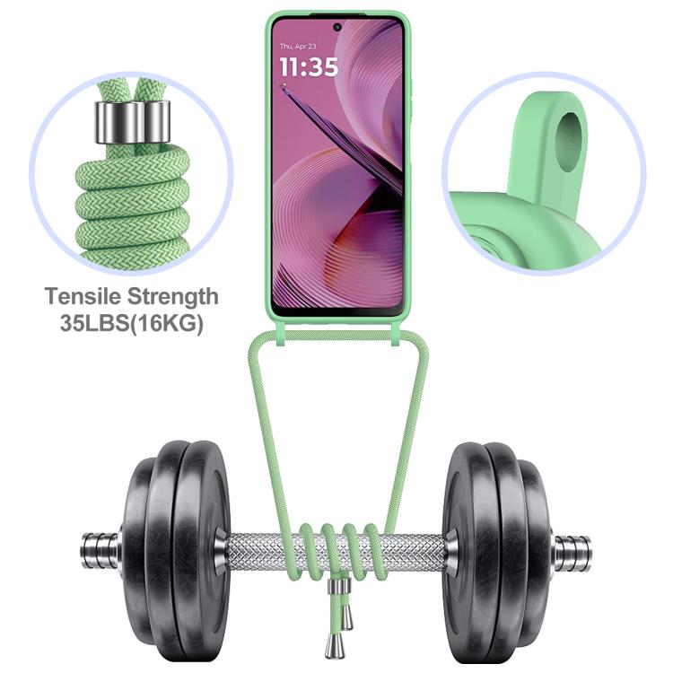 For Motorola Moto G55 Integrated Card Bag Solid Color Liquid Silicone Phone Case with Lanyard