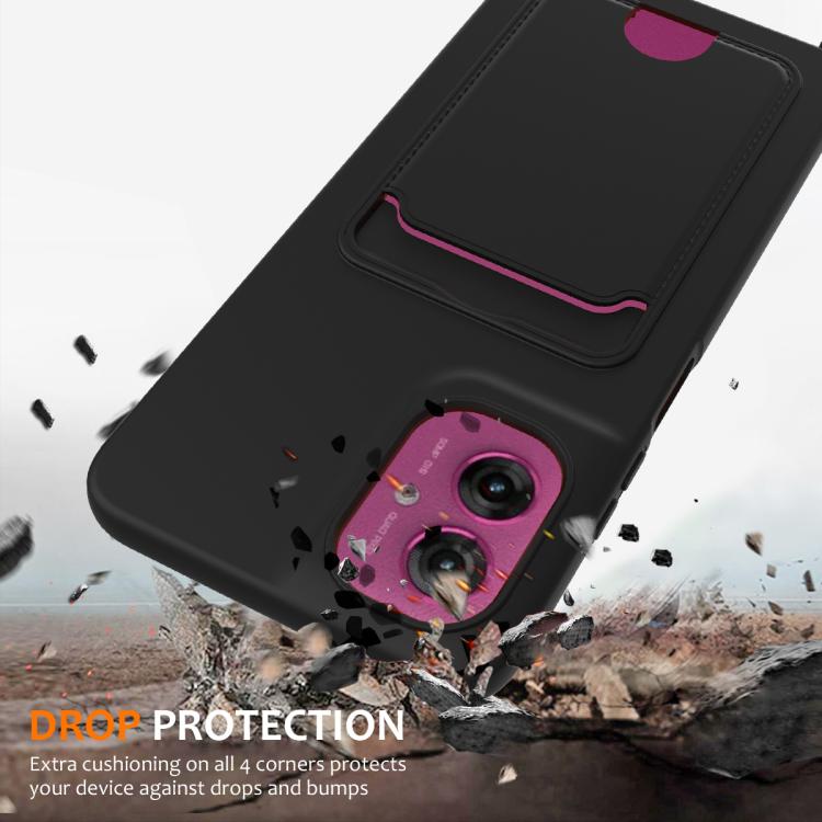 For Motorola Moto G55 Integrated Card Bag Solid Color Liquid Silicone Phone Case with Lanyard