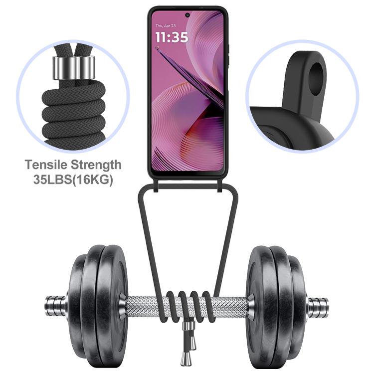 For Motorola Moto G55 Integrated Card Bag Solid Color Liquid Silicone Phone Case with Lanyard