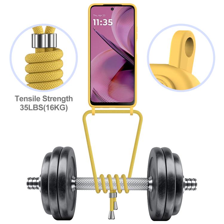 For Motorola Moto G55 Integrated Card Bag Solid Color Liquid Silicone Phone Case with Lanyard