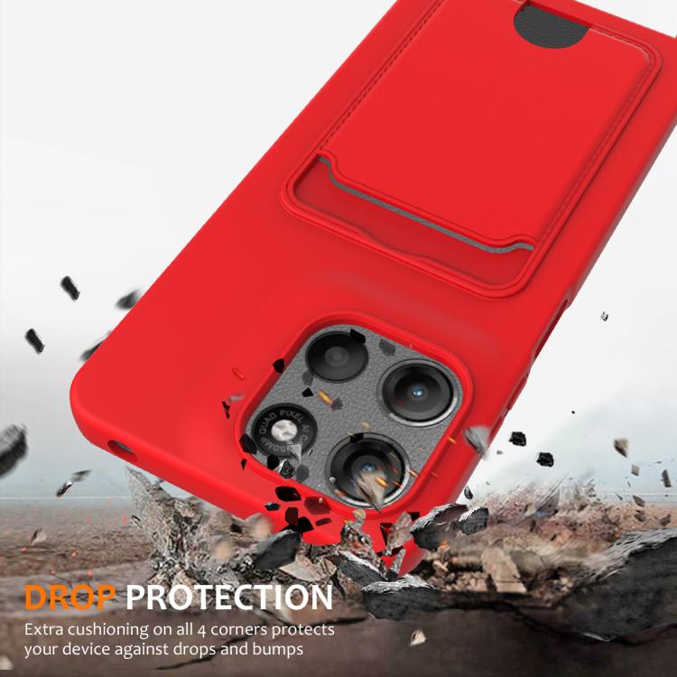 For Motorola Moto G67 Power / G57 Power Integrated Card Bag Solid Color Liquid Silicone Phone Case with Lanyard