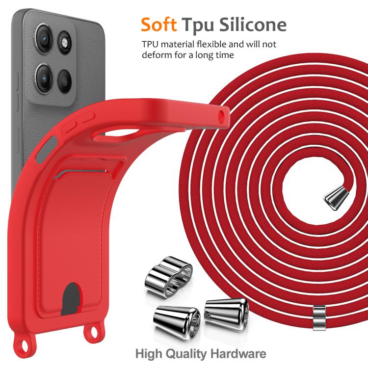 For Motorola Moto G67 Power / G57 Power Integrated Card Bag Solid Color Liquid Silicone Phone Case with Lanyard