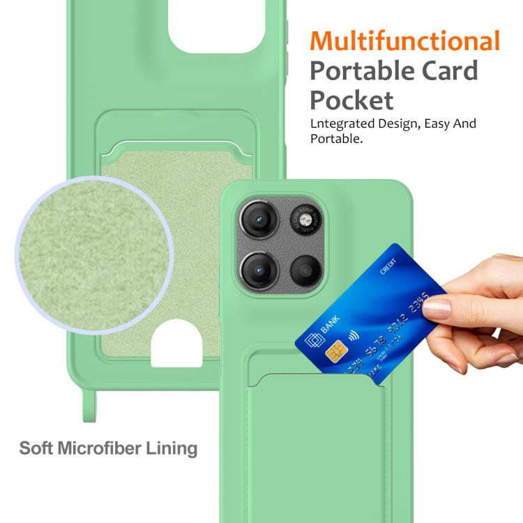 For Motorola Moto G67 Power / G57 Power Integrated Card Bag Solid Color Liquid Silicone Phone Case with Lanyard