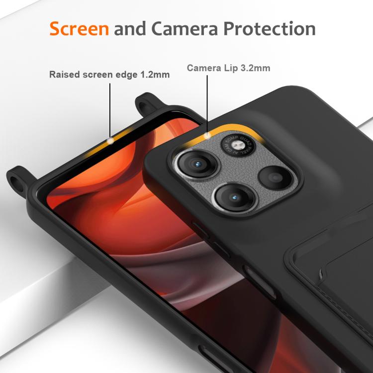 For Motorola Moto G67 Power / G57 Power Integrated Card Bag Solid Color Liquid Silicone Phone Case with Lanyard