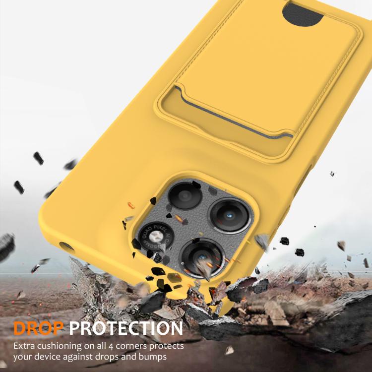 For Motorola Moto G67 Power / G57 Power Integrated Card Bag Solid Color Liquid Silicone Phone Case with Lanyard