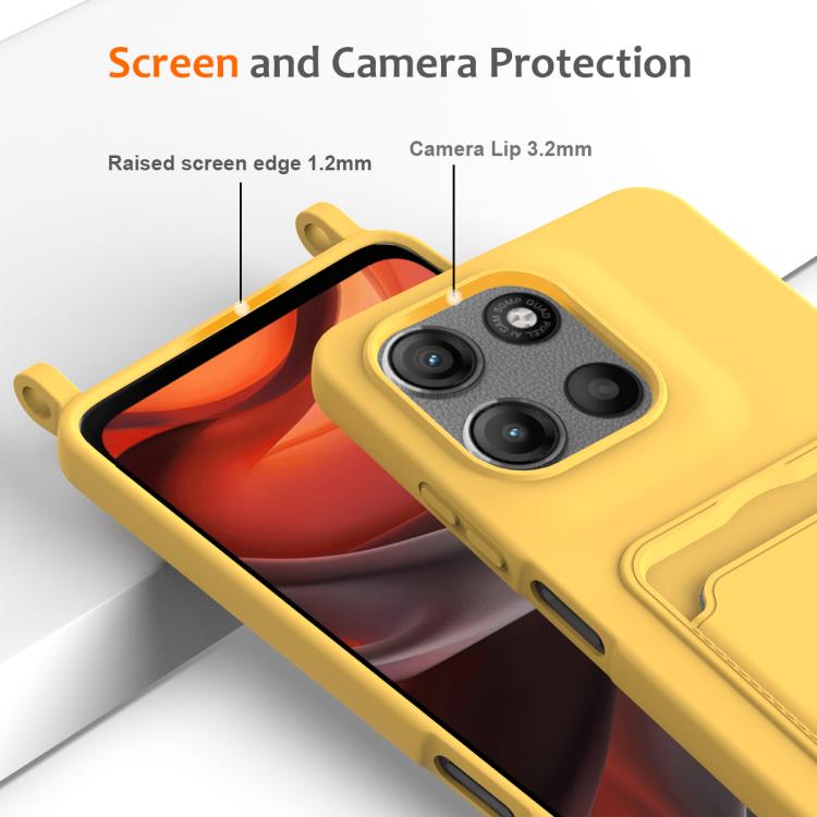 For Motorola Moto G67 Power / G57 Power Integrated Card Bag Solid Color Liquid Silicone Phone Case with Lanyard