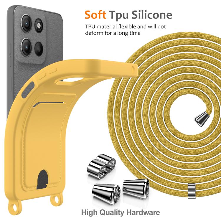 For Motorola Moto G67 Power / G57 Power Integrated Card Bag Solid Color Liquid Silicone Phone Case with Lanyard