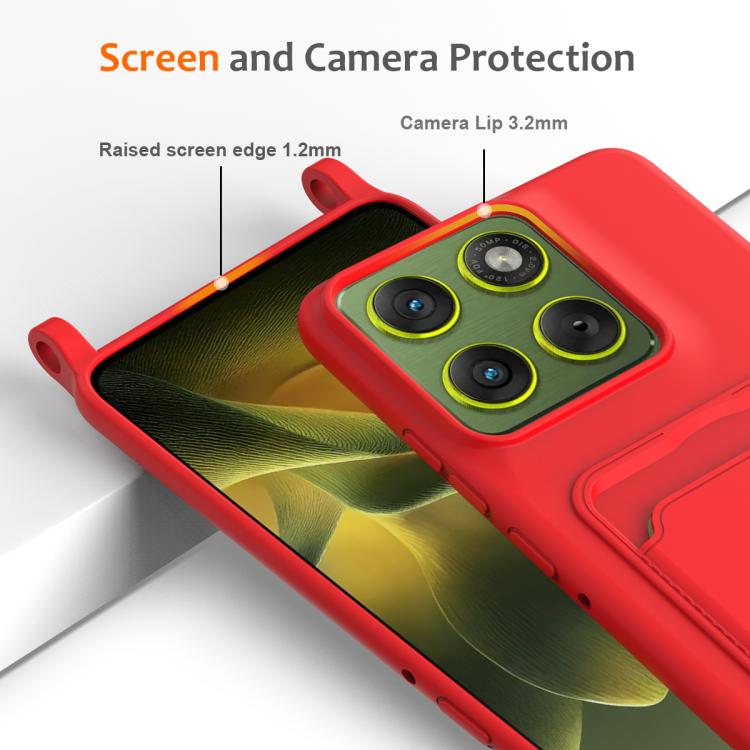 For Motorola Edge 70 5G / Moto X70 Air Integrated Card Bag Solid Color Liquid Silicone Phone Case with Lanyard