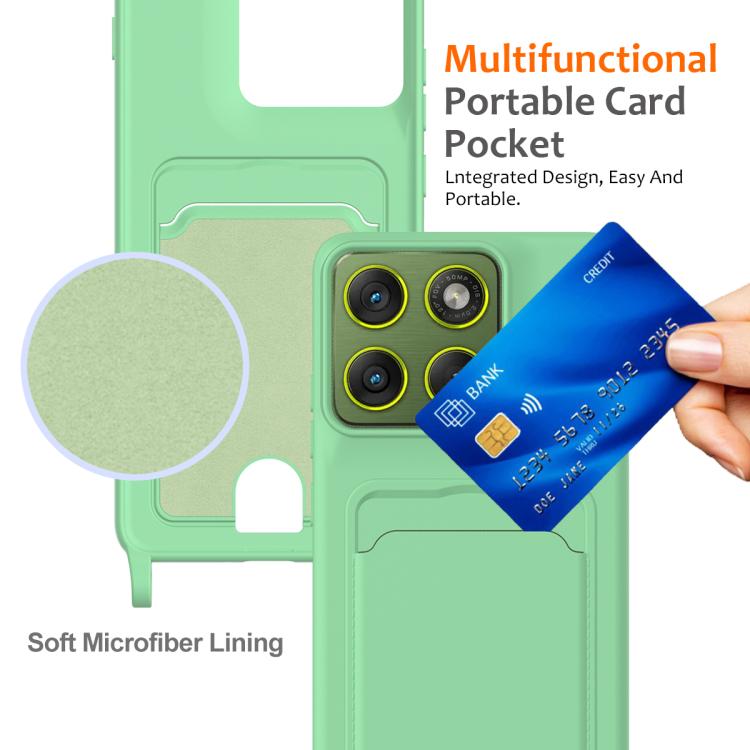 For Motorola Edge 70 5G / Moto X70 Air Integrated Card Bag Solid Color Liquid Silicone Phone Case with Lanyard