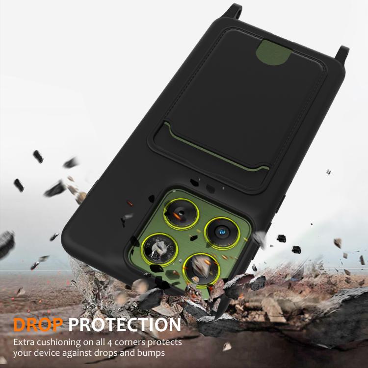For Motorola Edge 70 5G / Moto X70 Air Integrated Card Bag Solid Color Liquid Silicone Phone Case with Lanyard