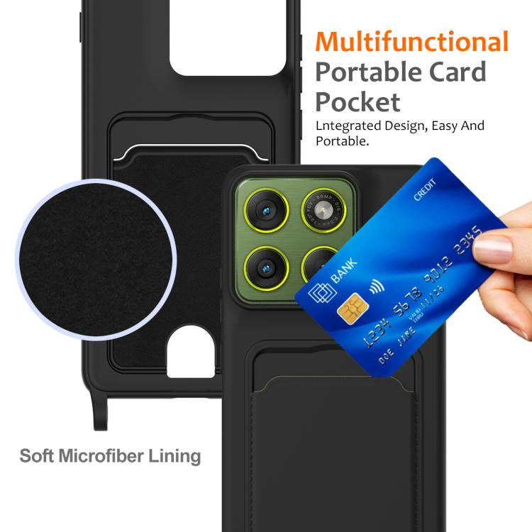 For Motorola Edge 70 5G / Moto X70 Air Integrated Card Bag Solid Color Liquid Silicone Phone Case with Lanyard