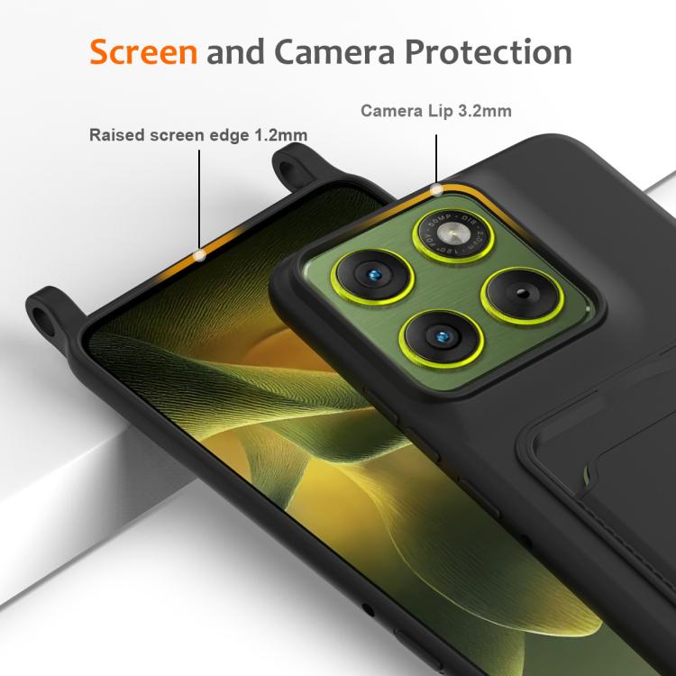 For Motorola Edge 70 5G / Moto X70 Air Integrated Card Bag Solid Color Liquid Silicone Phone Case with Lanyard