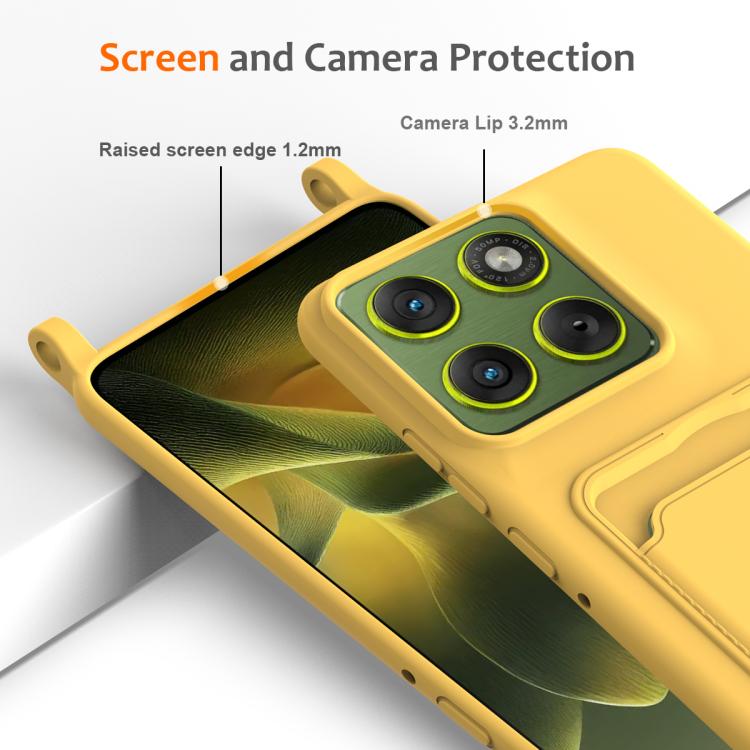 For Motorola Edge 70 5G / Moto X70 Air Integrated Card Bag Solid Color Liquid Silicone Phone Case with Lanyard