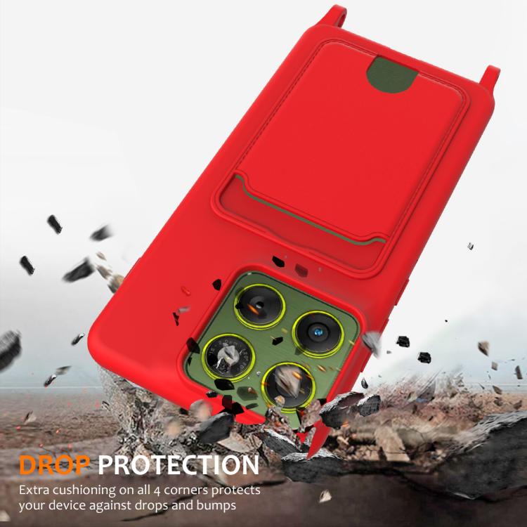 For Motorola Edge 70 Fusion / 70 Fusion+ Integrated Card Bag Solid Color Liquid Silicone Phone Case with Lanyard