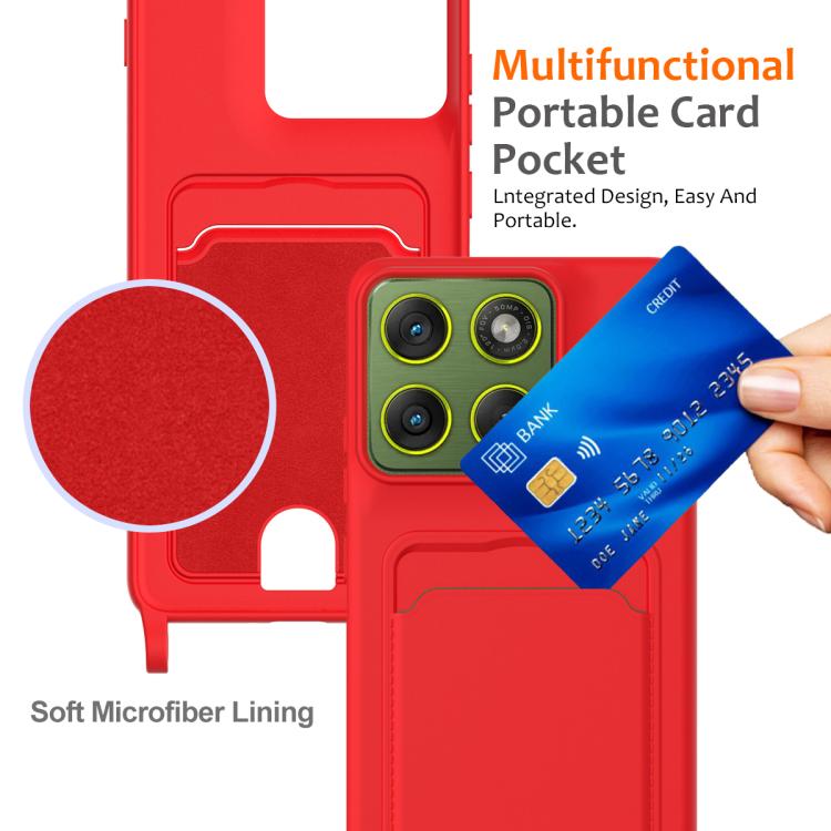 For Motorola Edge 70 Fusion / 70 Fusion+ Integrated Card Bag Solid Color Liquid Silicone Phone Case with Lanyard