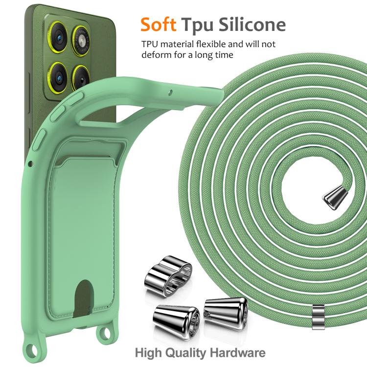 For Motorola Edge 70 Fusion / 70 Fusion+ Integrated Card Bag Solid Color Liquid Silicone Phone Case with Lanyard