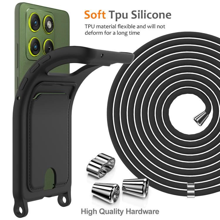 For Motorola Edge 70 Fusion / 70 Fusion+ Integrated Card Bag Solid Color Liquid Silicone Phone Case with Lanyard