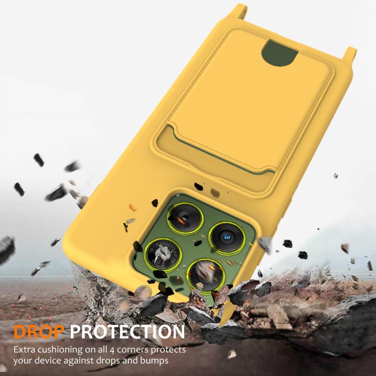 For Motorola Edge 70 Fusion / 70 Fusion+ Integrated Card Bag Solid Color Liquid Silicone Phone Case with Lanyard