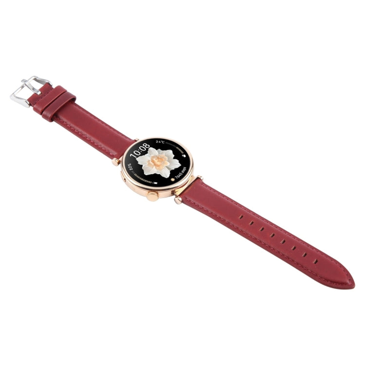 14mm Silver Steel Buckle Genuine Leather Watch Band Wristband