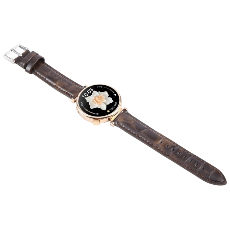 14mm Silver Steel Buckle Genuine Leather Watch Band Wristband
