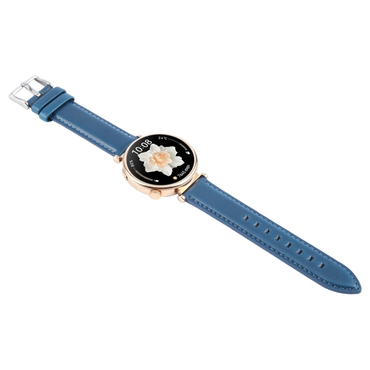 14mm Silver Steel Buckle Genuine Leather Watch Band Wristband
